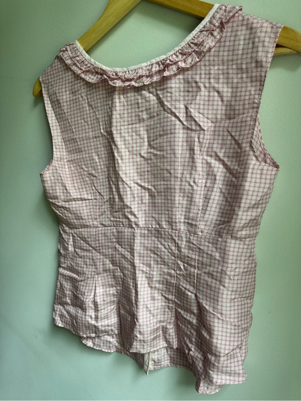 GAP Pink Checked Sleeveless Ruffle Button-Front Top - Picture 6 of 8